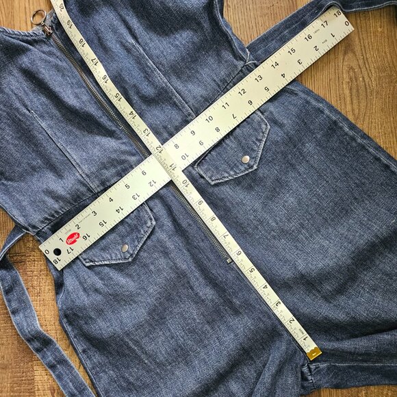 Paige Ria Short Flutter Flounce Sleeve Belted Lightweight Denim Jumpsuit S - Picture 5 of 12